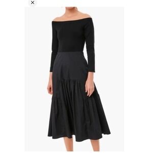 Tuckernuck Marissa Black Off Shoulder Mixed Media Tiered Midi Dress XS